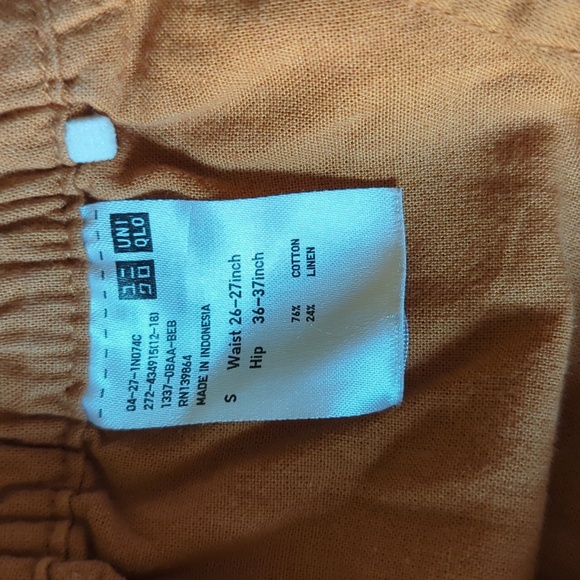 Cotton Linen Uniqlo Shorts Burnt Orange Tie Waist Summer Fall - Picture 4 of 4